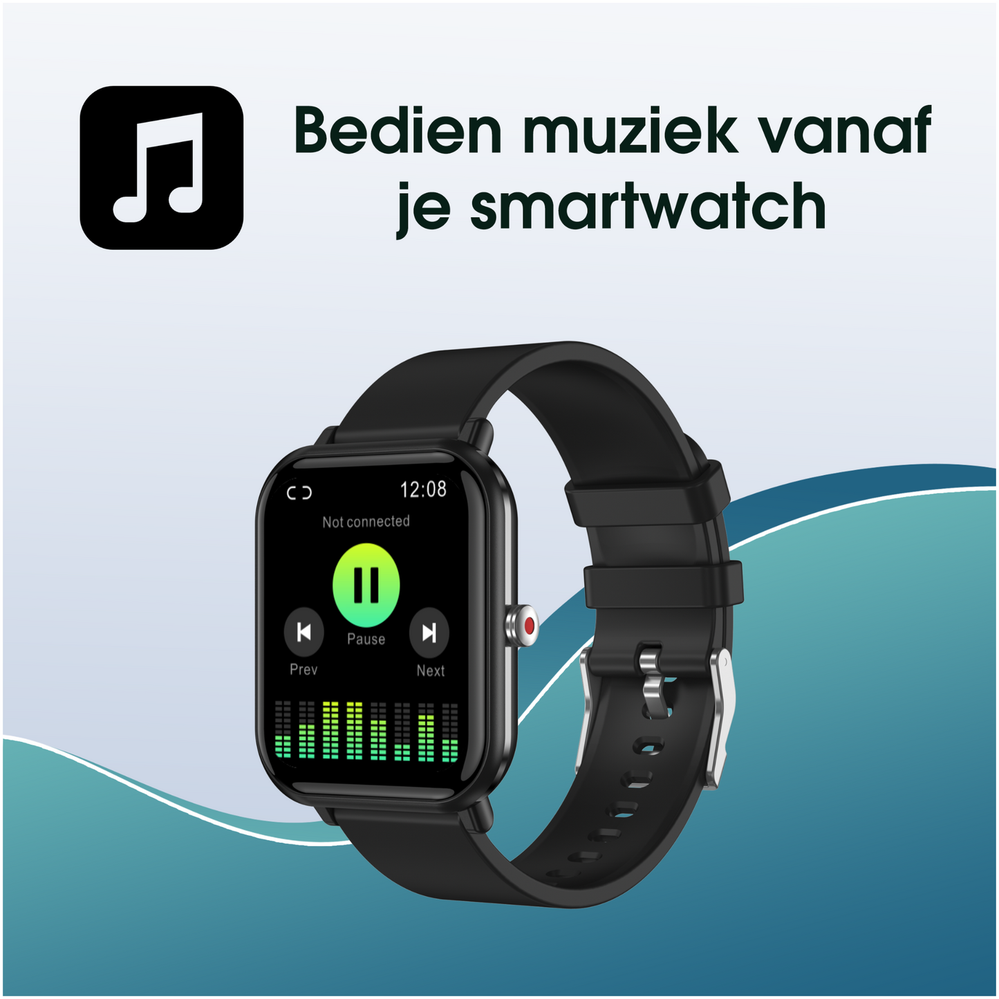 Heren smartwatch zwart - stappenteller - vierkant model