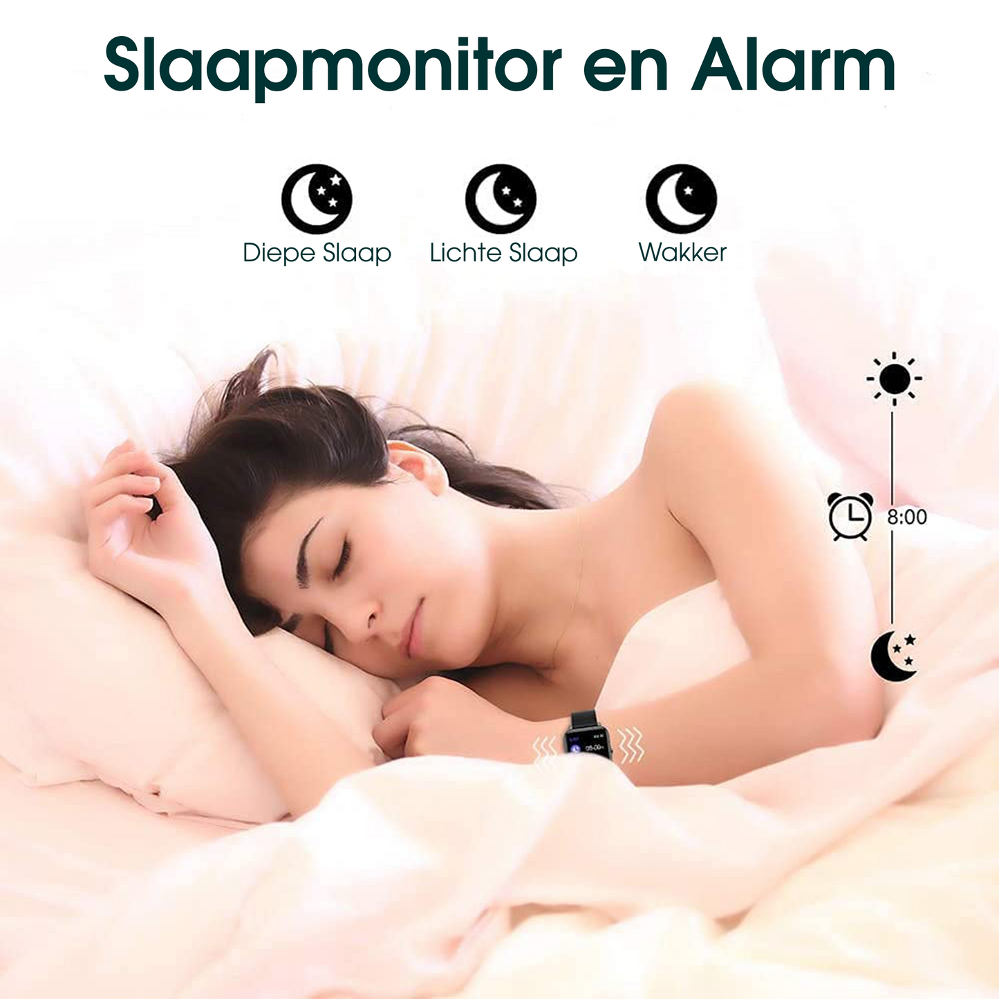 Heren smartwatch zwart - stappenteller - vierkant model