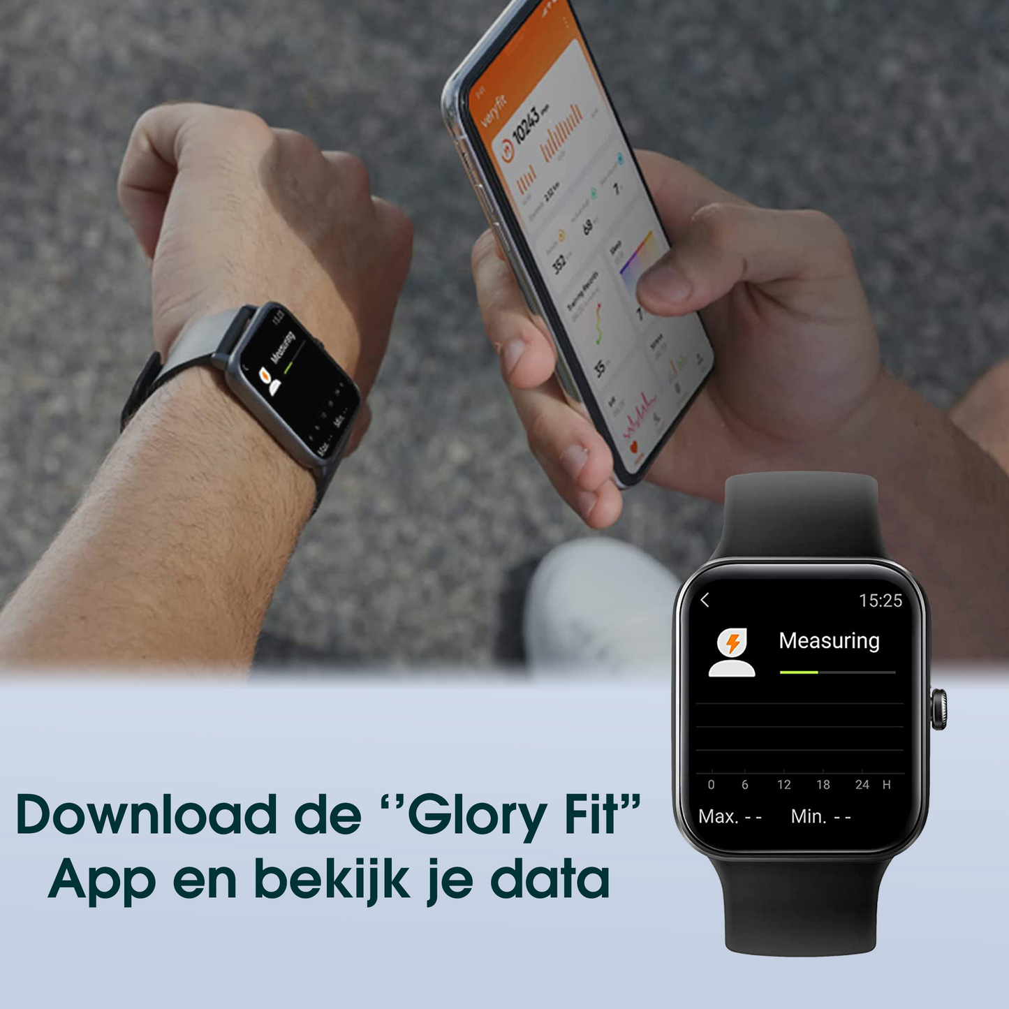 Heren smartwatch zwart - stappenteller - vierkant model