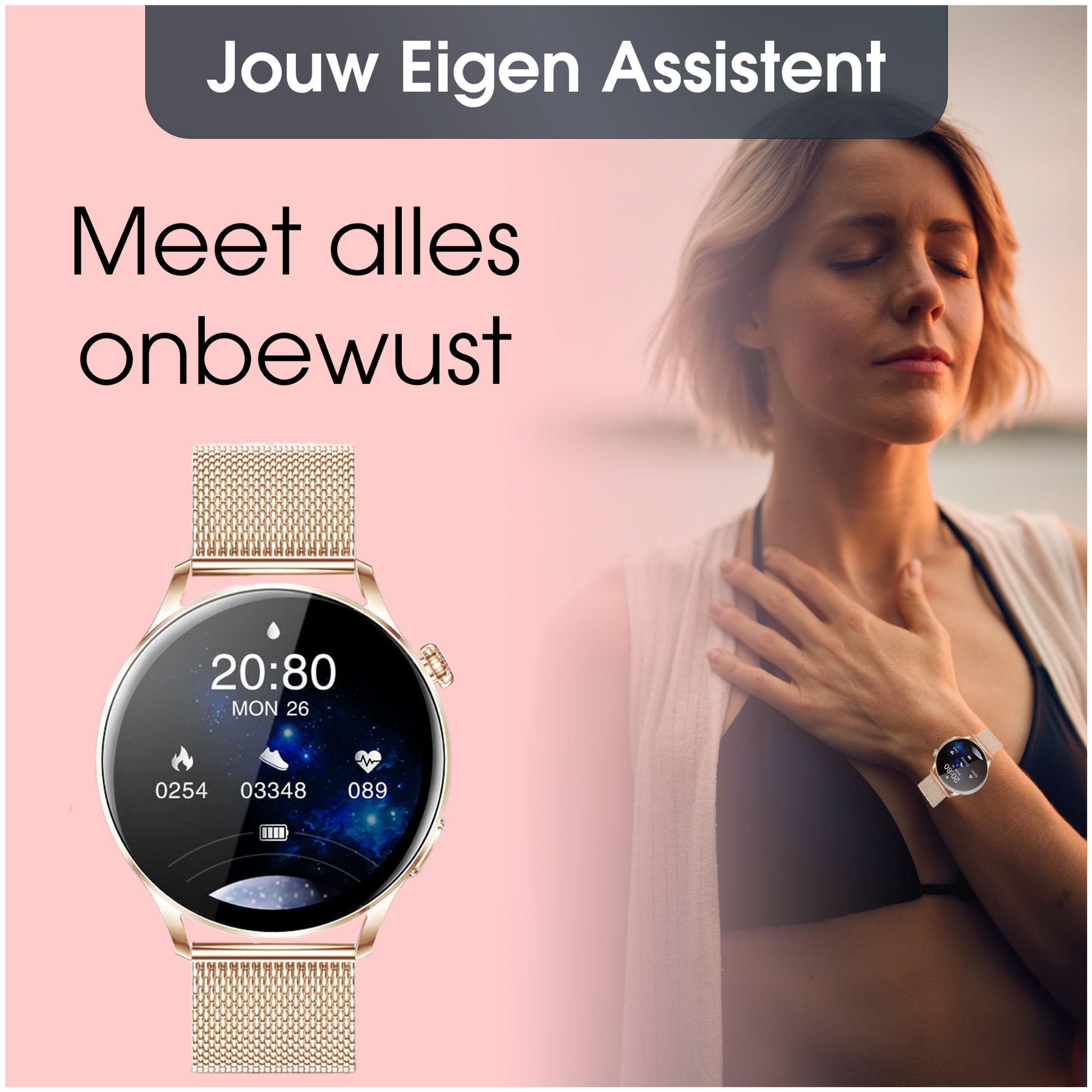 Dames smartwatch ros goud met Stappenteller SAMMIT