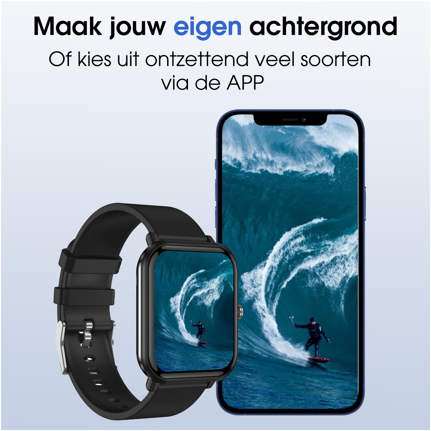 Heren smartwatch zwart - stappenteller - vierkant model